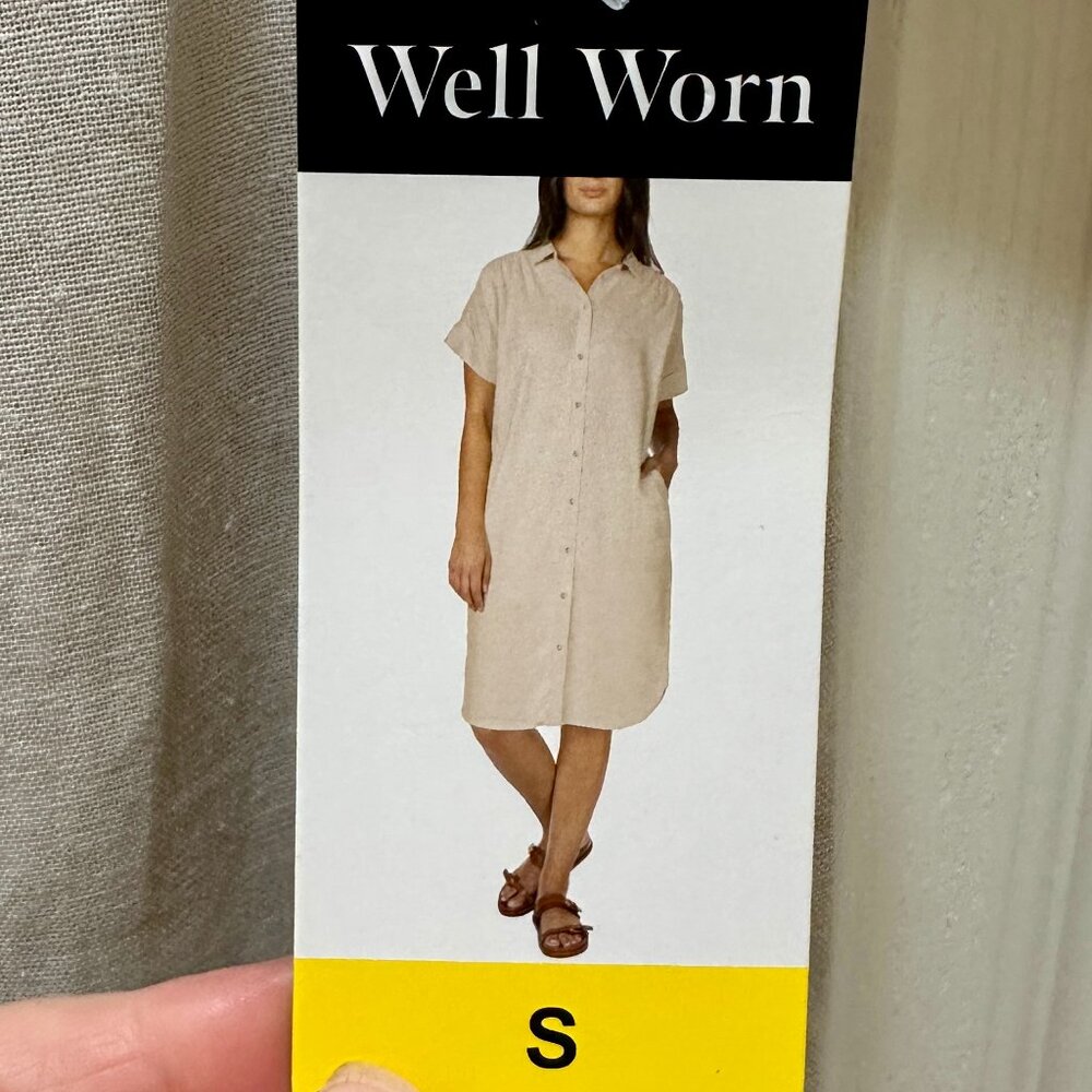 Well Worn Women's Linen Blend Shirt Dress Size S Tan Cottagecore Coastal (NEW)